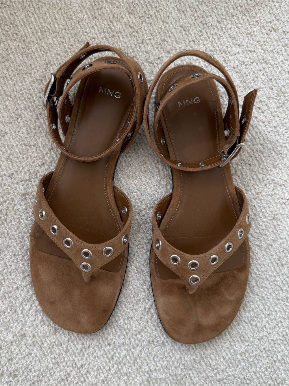Mango Brown Suede Grommet Gladiator Ankle-Strap Sandals